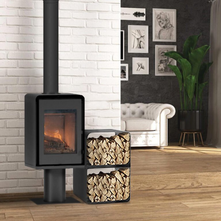 Poêle à bois Domino avec pied et module 2 étages 7,5 kw