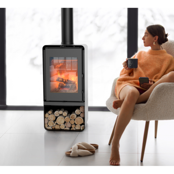 Poêle à bois Domino avec range bûche 7,5 kw