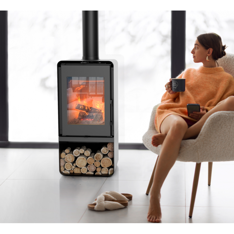 Poêle à bois Domino avec range bûche 7,5 kw Poêle à bois Domino avec range bûche 7,5 kw