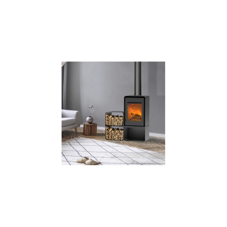 Poêle à bois Domino avec range bûche et module 2 étages 8 kw